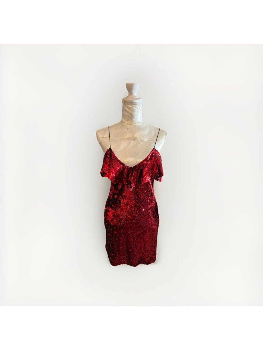 Zara Dress Mini Sequin Red Cocktail Party Holiday New Years Size Medium